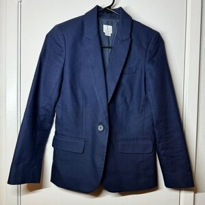J. By J.Crew Factory Navy Blue Cotton Work Single Buttoned Closure Blazer 00